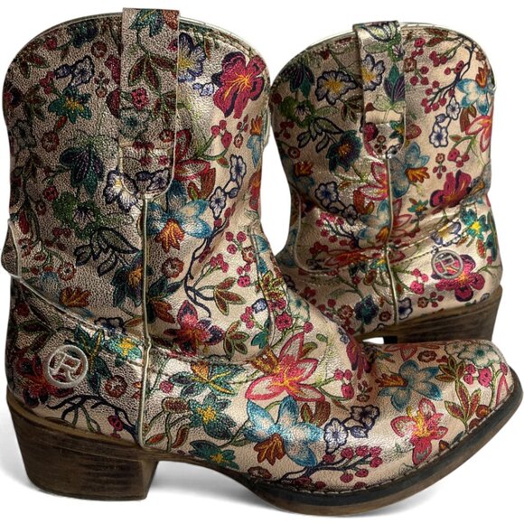Roper Floral Paisley Print Faux Leather Ankle Cowgirl Western Boots Women's 6.5 - Picture 1 of 12